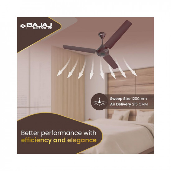 Bajaj Energos 12DC5R 1200mm Silent BLDC Ceiling Fan|5-StarRated Energy Efficient Ceiling Fans for Home|Remote Control|Upto 65% Energy Saving-26W|High Speed|Silent Operation| 5-Yr Warranty Red