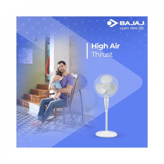 Bajaj Esteem 400 MM Oscillating Pedestal Fan for Home|Stand Fan with Tilt Mechanism| Voltage Protection| 100% CopperMotor| HighAir Delivery| 3-Speed Control| Telescopic Arrangement|2-Yr Warranty|White