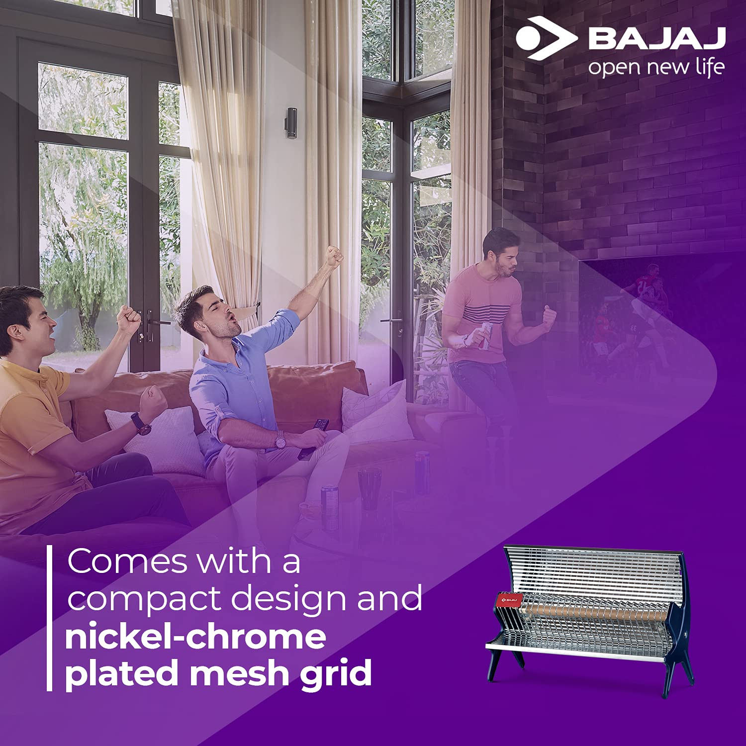 Bajaj Flashy Radiant Room Heater For HomeStainless Steel Heat ReflectorNickel Chrome MeshAdjustable Thermostat1000 W Ceramic Heater For WinterElectric Heater For Room2-Yr Warranty By BajajBlack