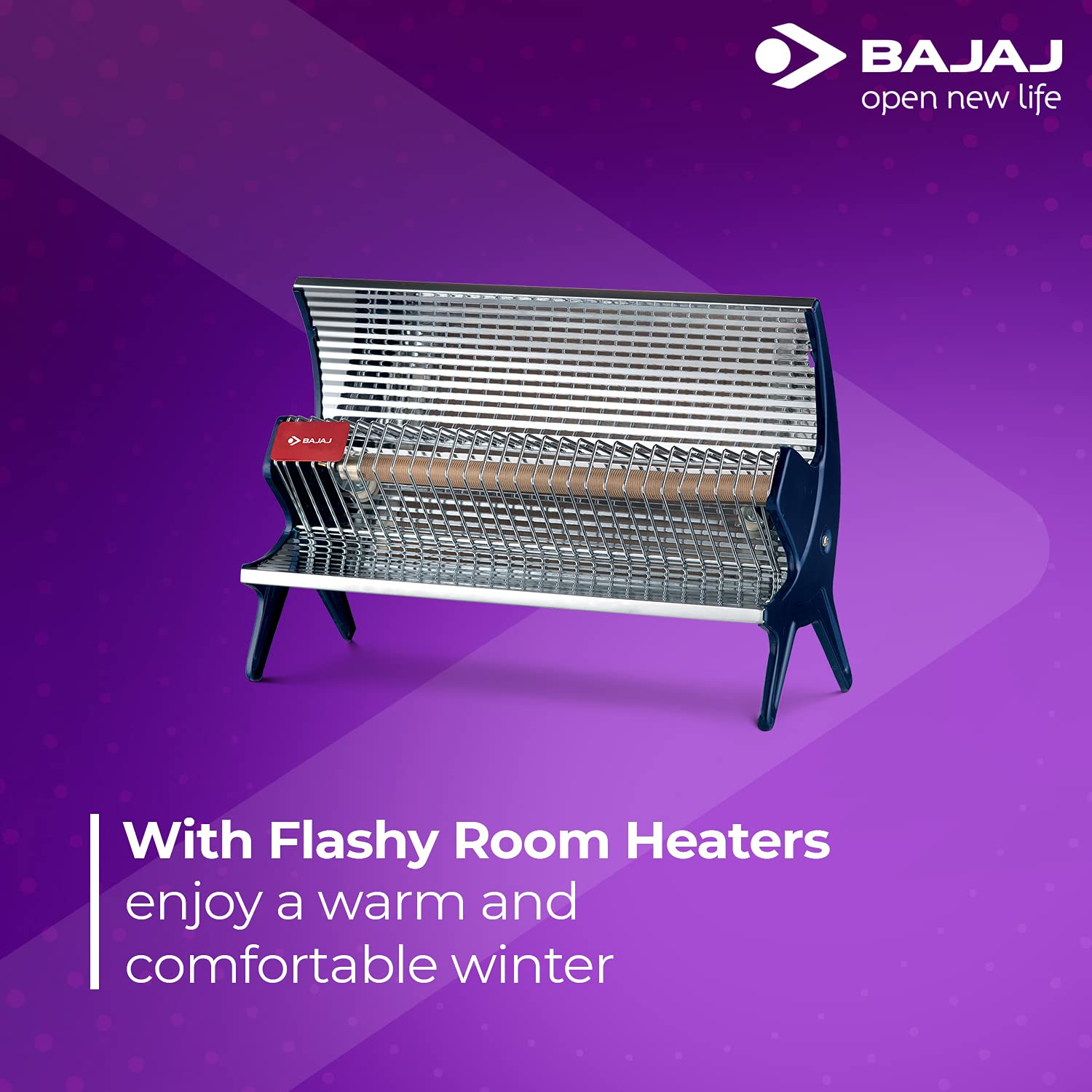 Bajaj Flashy Radiant Room Heater For HomeStainless Steel Heat ReflectorNickel Chrome MeshAdjustable Thermostat1000 W Ceramic Heater For WinterElectric Heater For Room2-Yr Warranty By BajajBlack