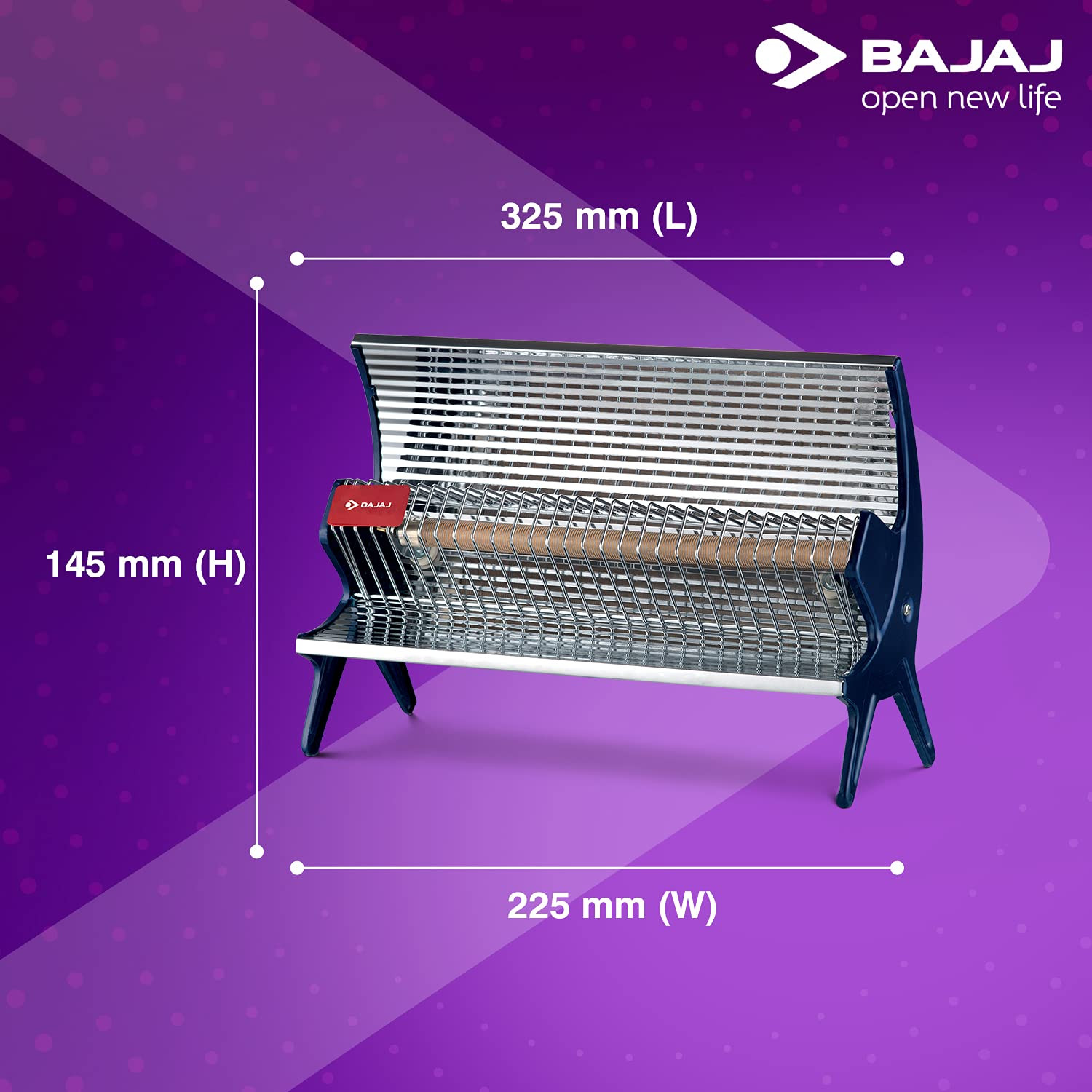 Bajaj Flashy Radiant Room Heater For HomeStainless Steel Heat ReflectorNickel Chrome MeshAdjustable Thermostat1000 W Ceramic Heater For WinterElectric Heater For Room2-Yr Warranty By BajajBlack