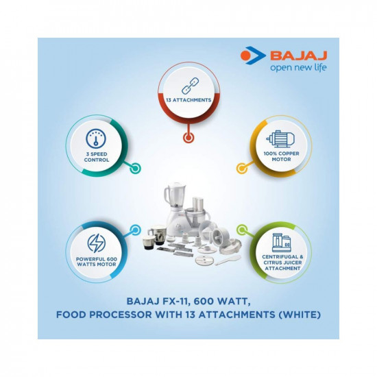 Bajaj Food Factory FX 11 600 Watts Food Processor (White)