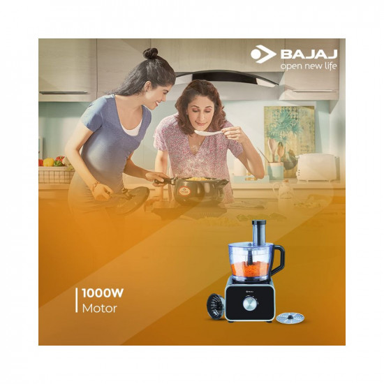 Bajaj FX-1000 DLX 1000 Watts Food Processor and Mixer Grinder with 9 attachments (Black)