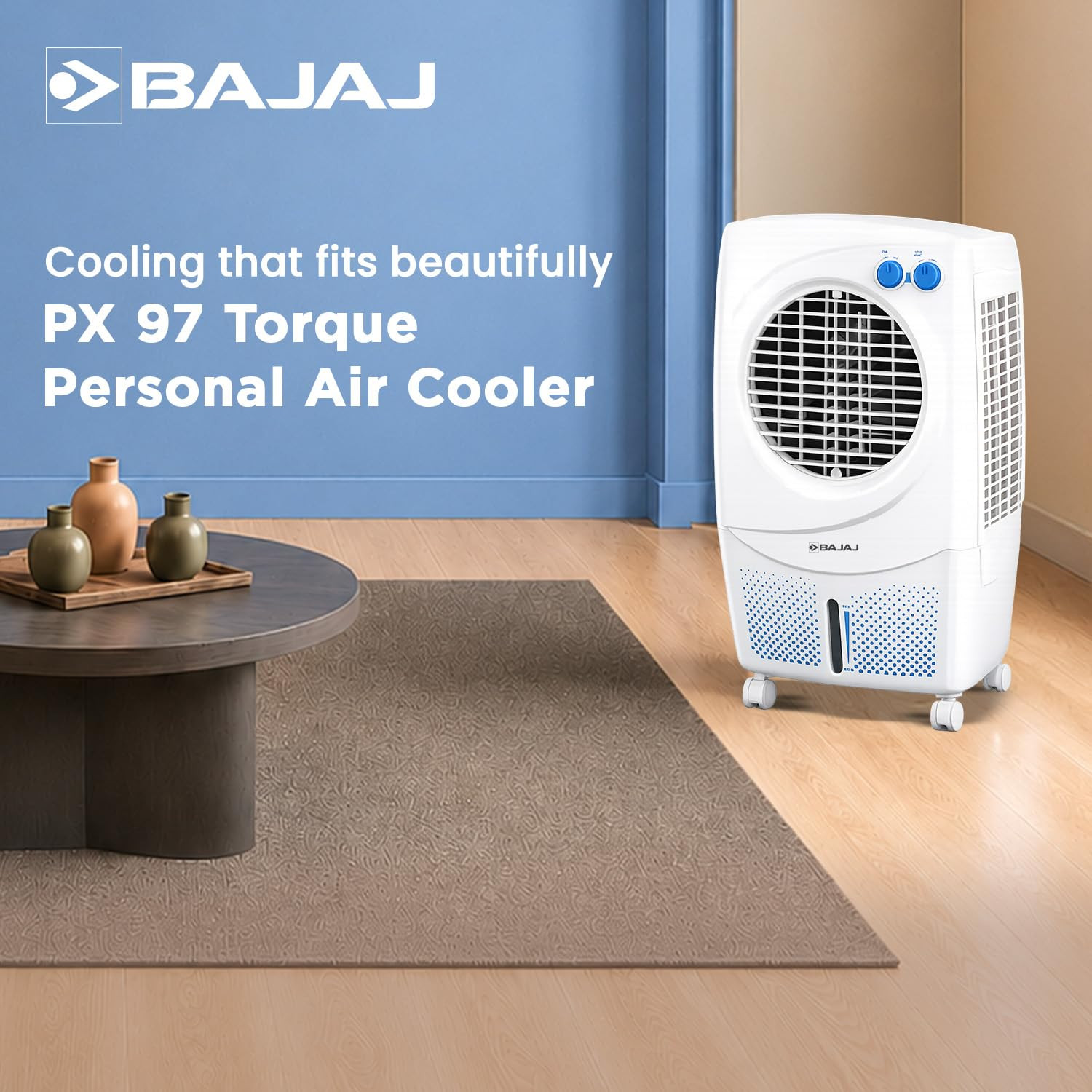Bajaj PX 97 Torque New 36L Personal Air Cooler For RoomHoneycomb Cooling PadsHigh-Speed 30Ft Powerful Air Throw3-Speed ControlPortable Cooler-Home1 Yr Product WarrantyWhite