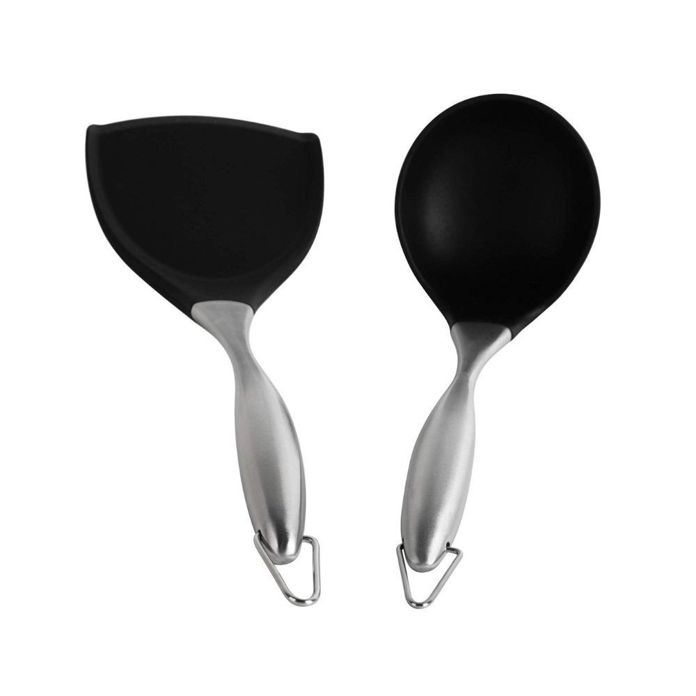 Baskety Kitchen Spatula Set Multipurpose Solid Spatula and ladle - Nylon Utensils with Nonstick, 304(18/10) Stainless Steel Handle Pack of 2 (Red)