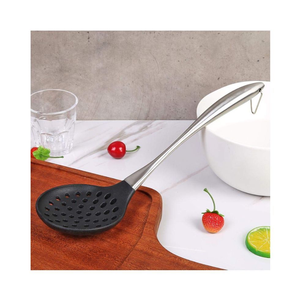 Baskety Premium Siliocne Nylon Stainless Steel Fring Spoon Strainer Slotted Spoon Ladle Spatula Turner