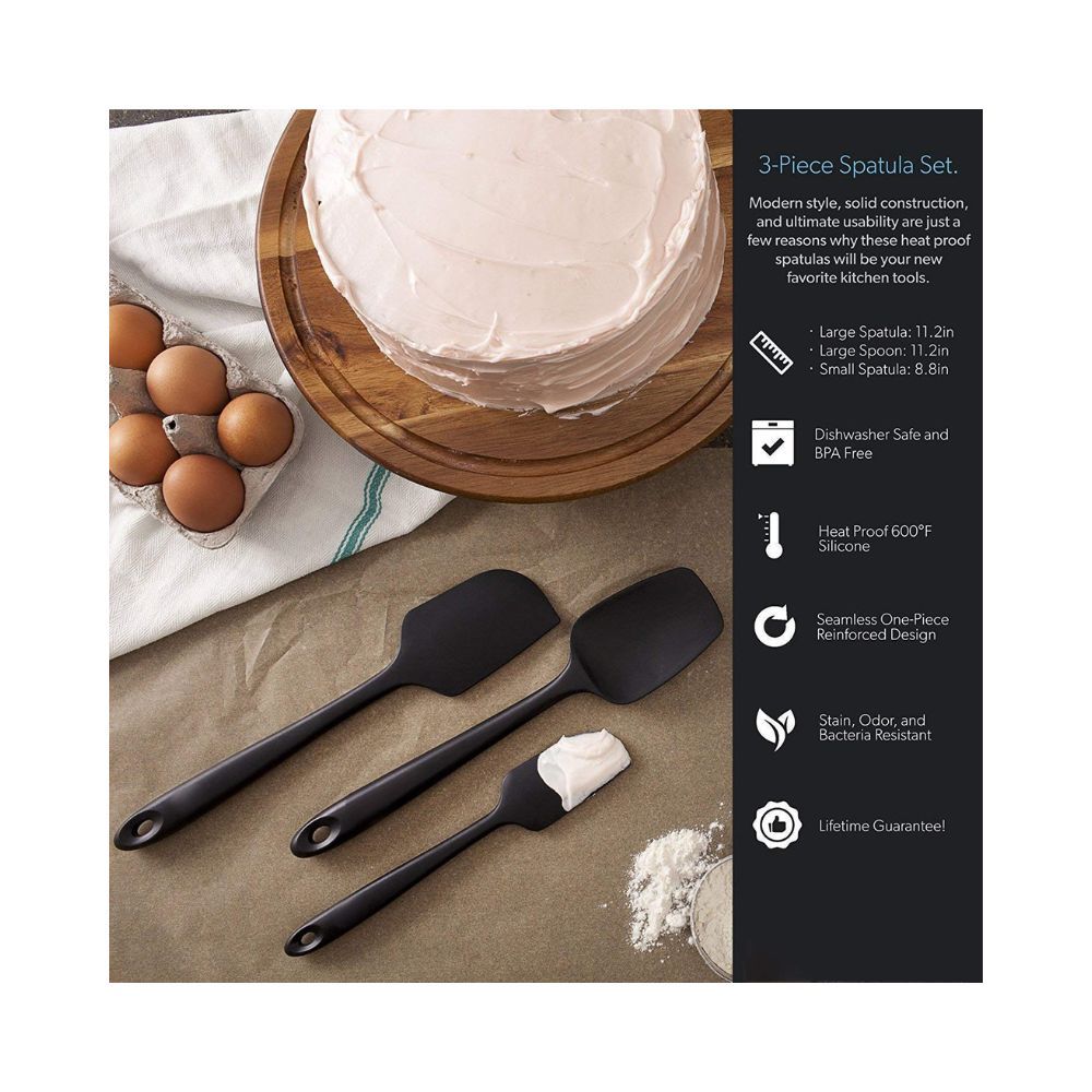 Baskety Silicone Spatula Set 3-Piece Heat-Resistant One Piece Design Seamless Rubber Spatula