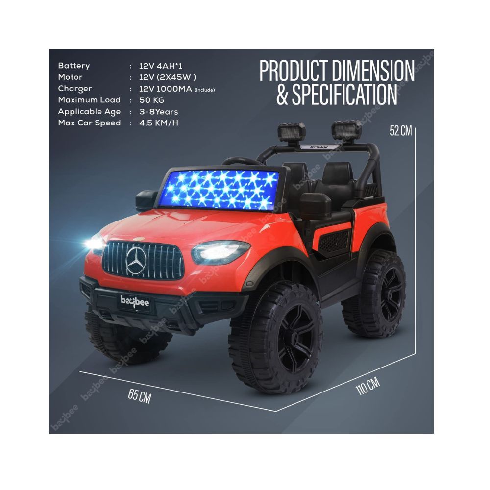 Baybee Dodge Baby Toy Car to Drive, Rechargeable 12V Battery Operated Ride-On Car for Kids Music Lights with R/C Jeep, Electric-Car