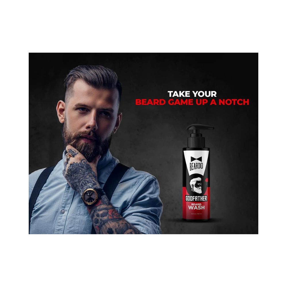 Beardo Godfather Beard Wash for men | Aromatic, Woody Scent | Purifying & Hydrating Beard and Skin Cleaner with Avocado Oil, Argan Oil 100ml