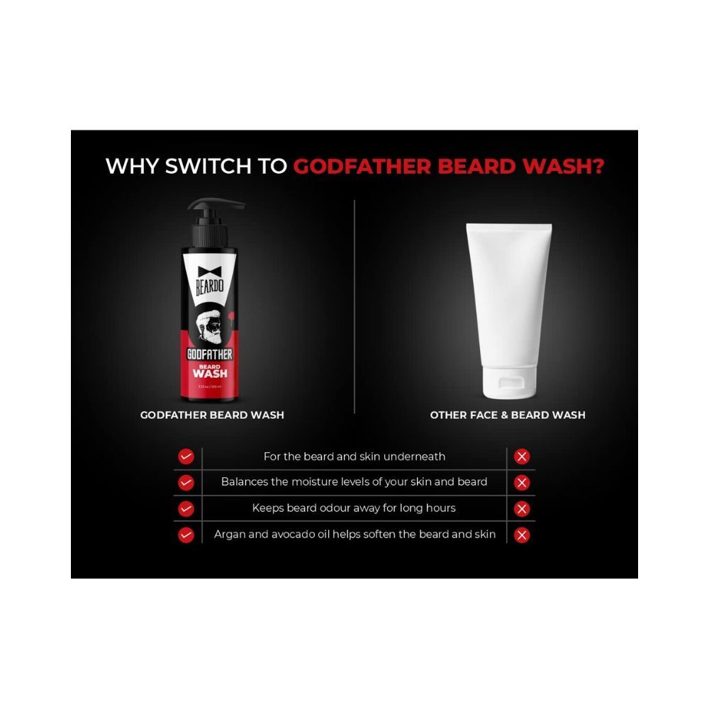 Beardo Godfather Beard Wash for men | Aromatic, Woody Scent | Purifying & Hydrating Beard and Skin Cleaner with Avocado Oil, Argan Oil 100ml