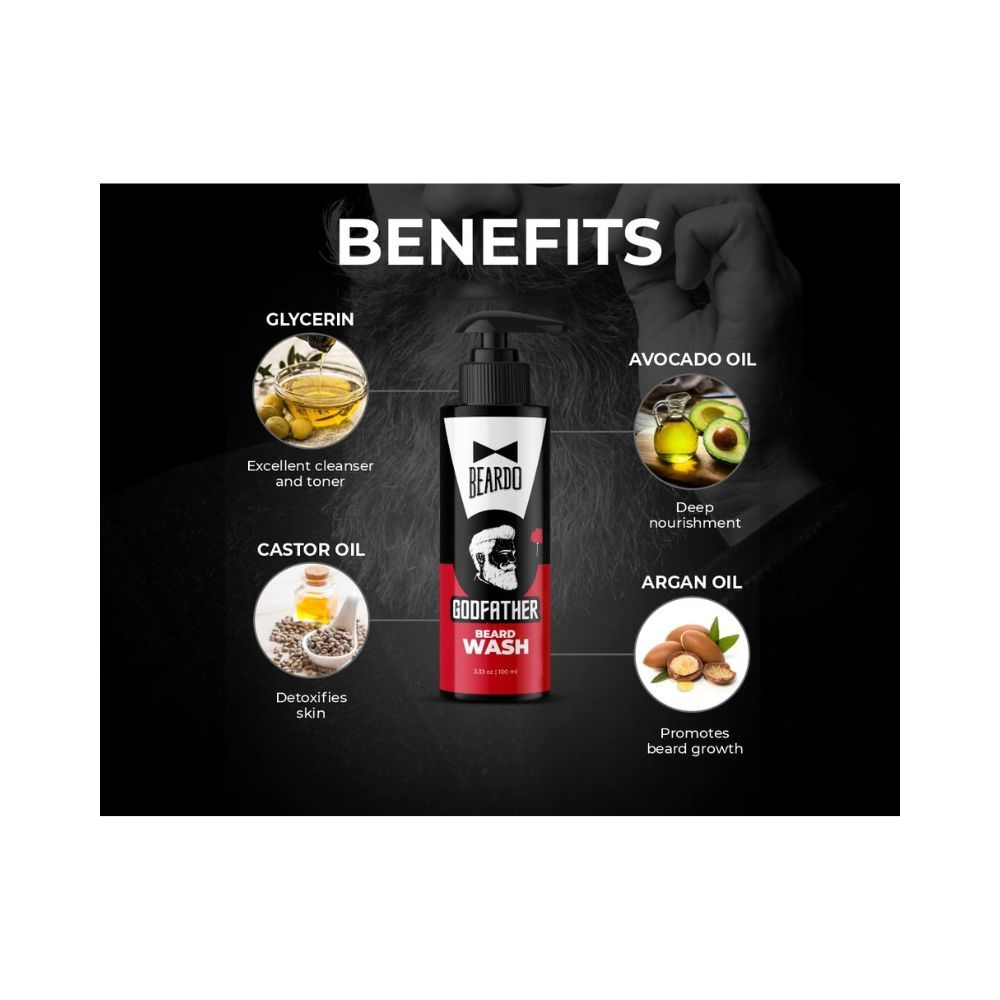Beardo Godfather Beard Wash for men | Aromatic, Woody Scent | Purifying & Hydrating Beard and Skin Cleaner with Avocado Oil, Argan Oil 100ml