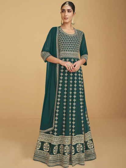 Beauteous Green Zari Work Georgette Ready-Made Anarkali gown
