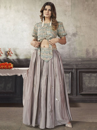 Beauteous Grey Sequined Silk Ready-To-Wear Crop-Top Lehenga
Semi Stitched
