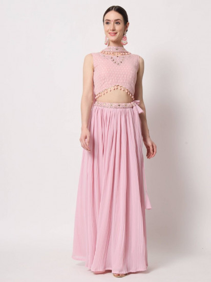 Beauteous Pink Crush Pattern Georgette Fancy Lehenga Choli