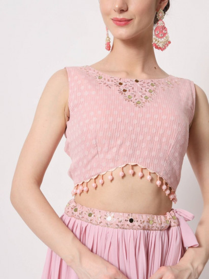 Beauteous Pink Crush Pattern Georgette Fancy Lehenga Choli