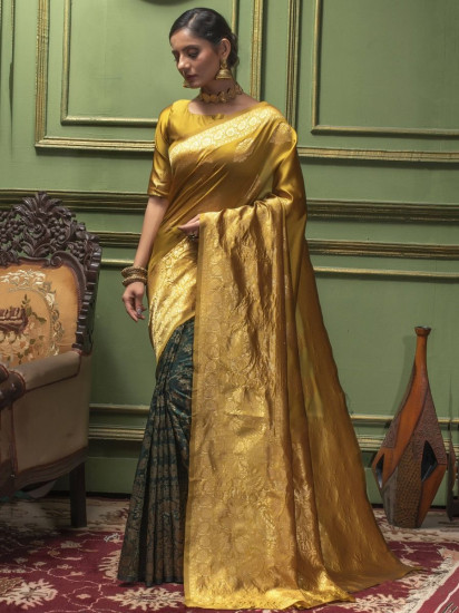 Bewitching Yellow-Green Zari Weaving Banarasi Silk Saree(Un-Stitched)