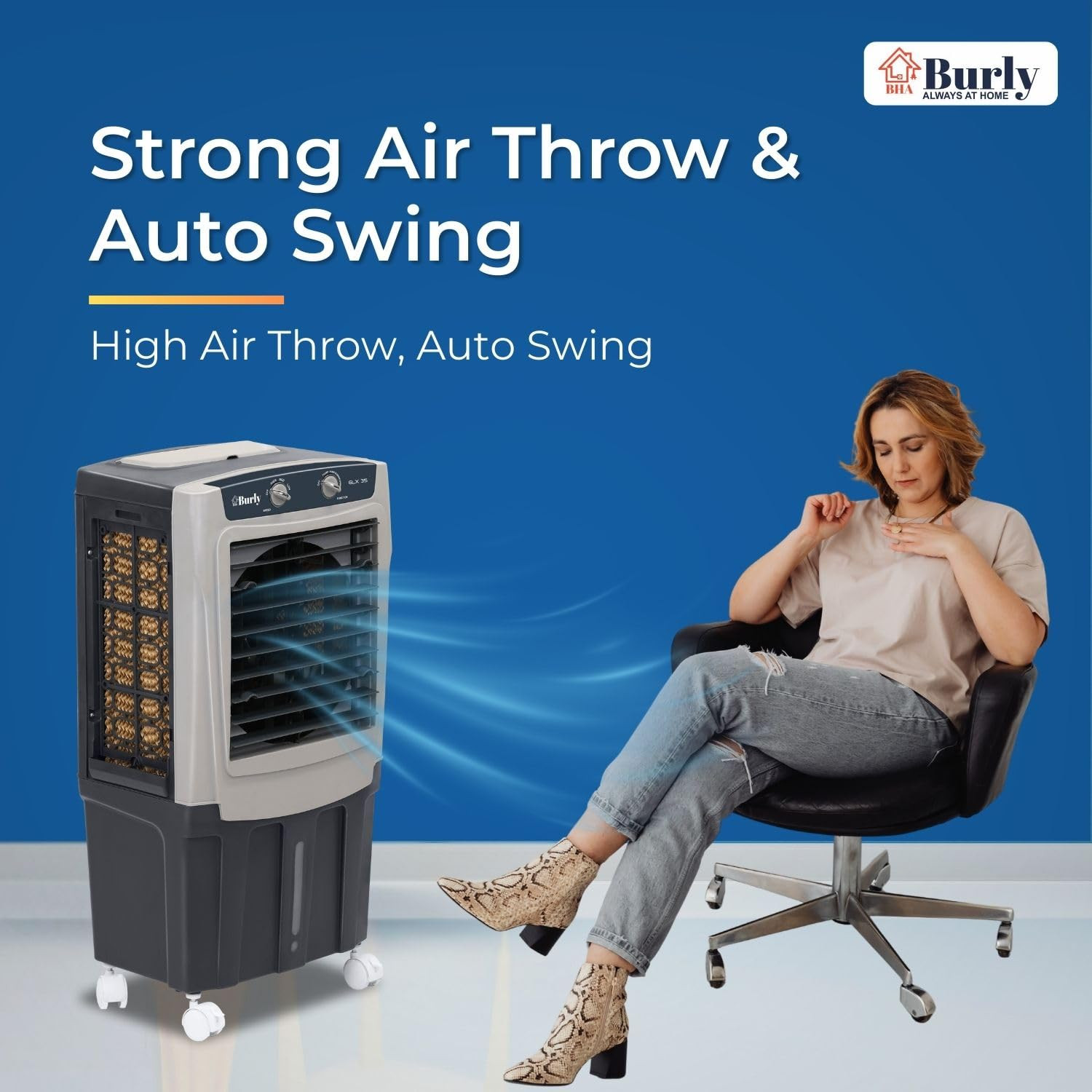BHABURLY GLX 35 LTR Personal Portable Cooler with Anti Bacterial Honeycomb Highest Airthrow in Segment Auto Swing 3 Speed Control Low Power Consumption One Year Warranty