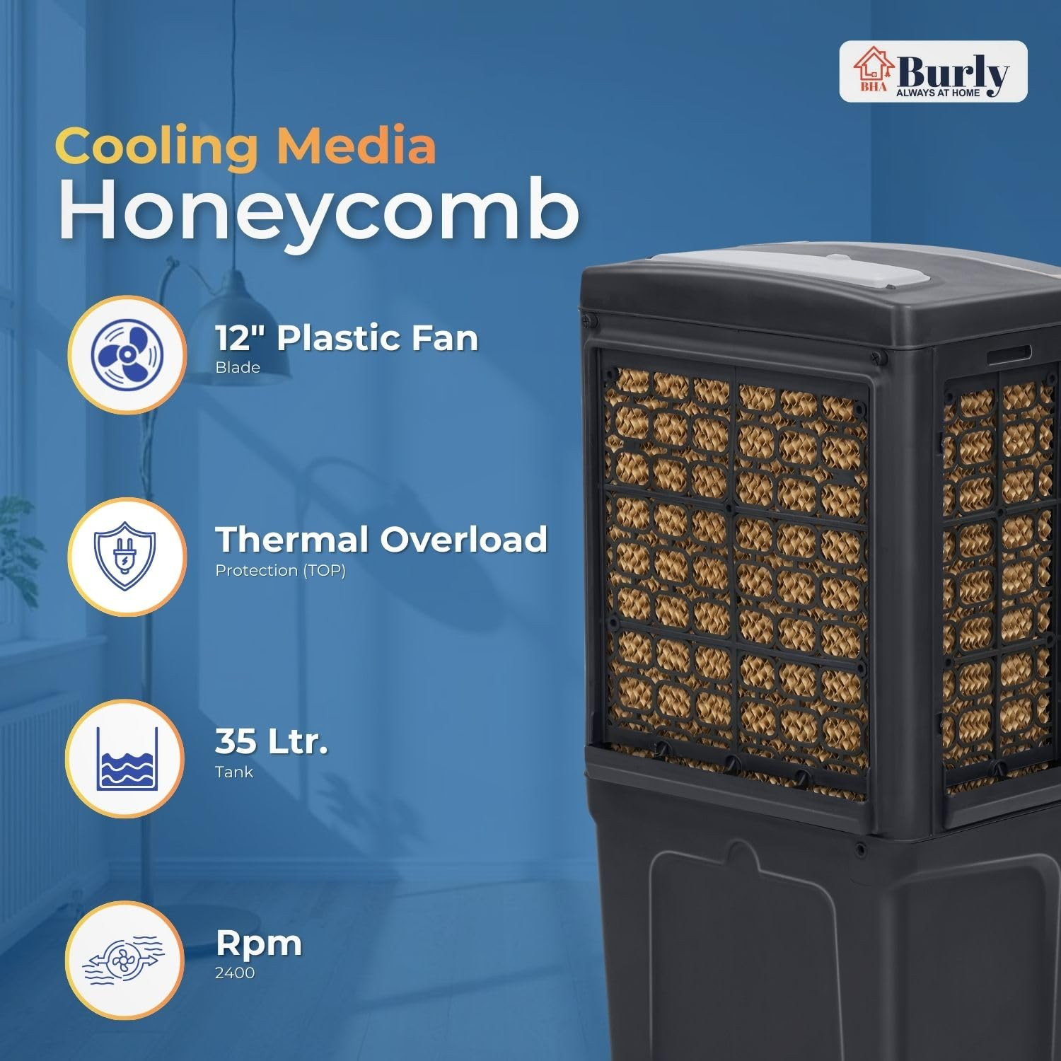 BHABURLY  GLX 35 LTR  Personal Portable Cooler with Anti Bacterial Honeycomb  Highest Airthrow in Segment  Auto Swing  3 Speed Control  Low Power Consumption  One Year Warranty