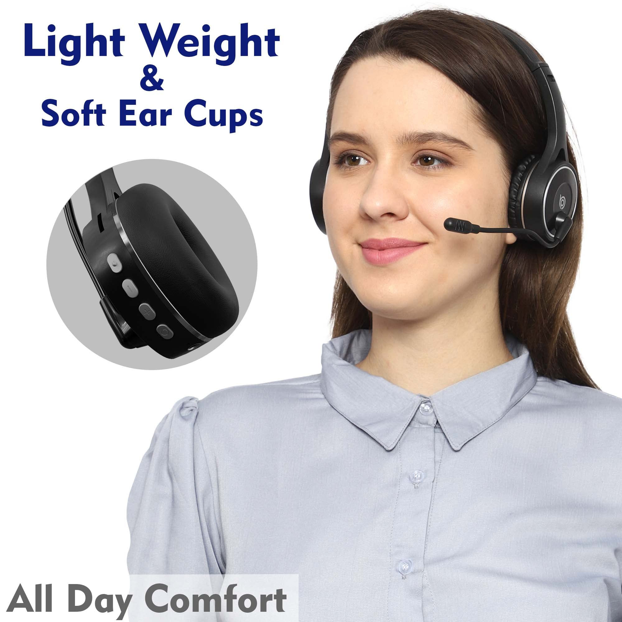 BigPassport Bluetooth Wireless Over-Ear Headset with Mic  Noise-Cancelling Headphones for Skype Zoom Online Meetings Call Center Office PC Laptop  Pro-AirBp30 Black