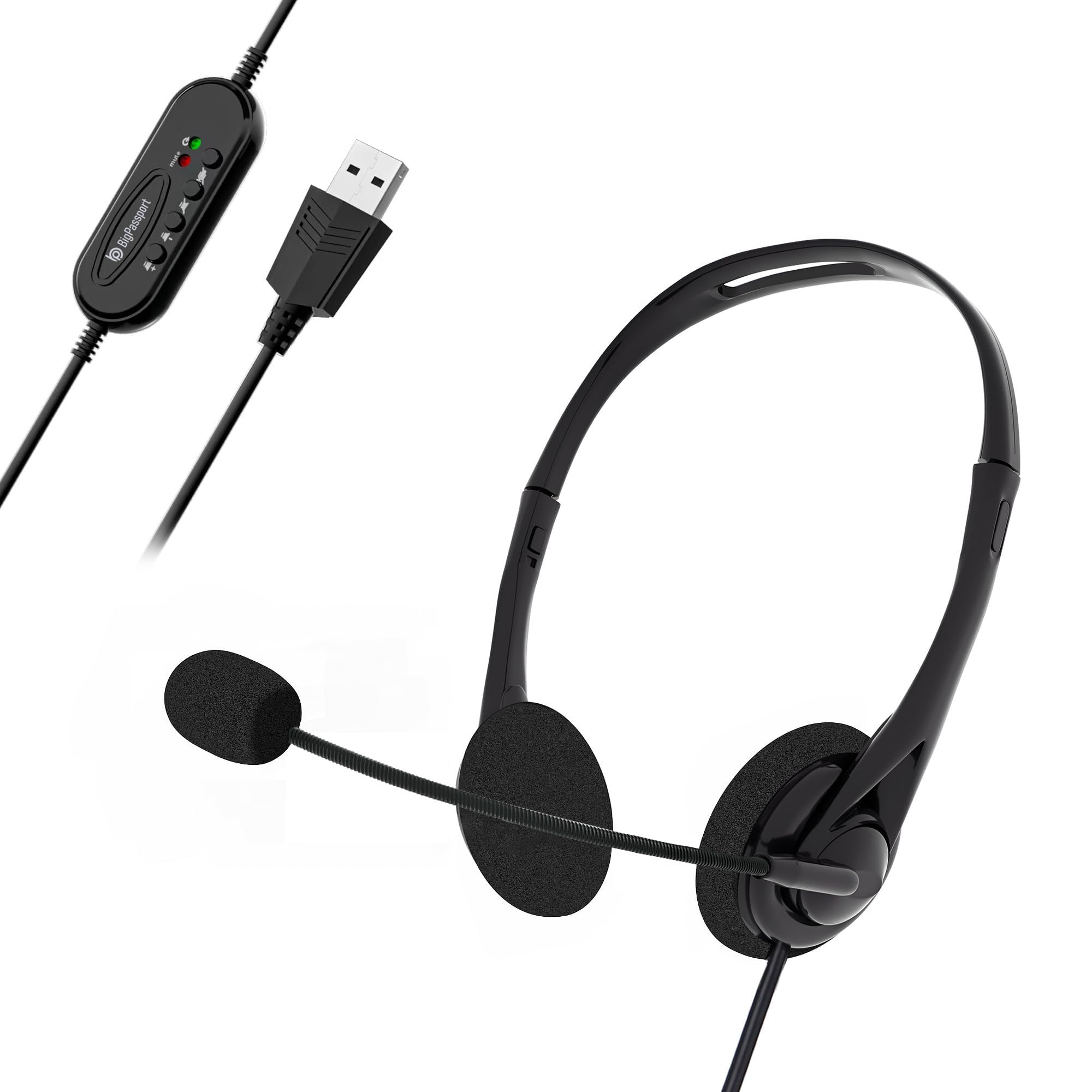 BigPassport USB Wired On-Ear Headphones with Mic  Stereo Headset with Microphone for Laptop PC Office Skype Online Classes Calls Interview Zoom Teams  USB Audio  Pro-Tech 491
