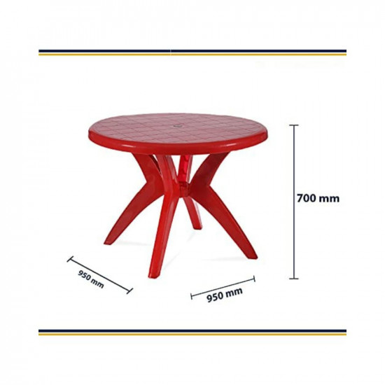 Binani Web with Marina Circular Dining Table 4 Seater | Plastic Dining Room Set for Garden/Outdoor & Indoor|1 Dining Table with 4 Chairs-5 Piece|1 Year Warranty((Red)