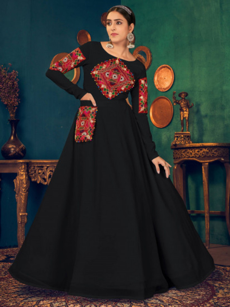 Traditional Handwork Black Color Gown - Daraz India
