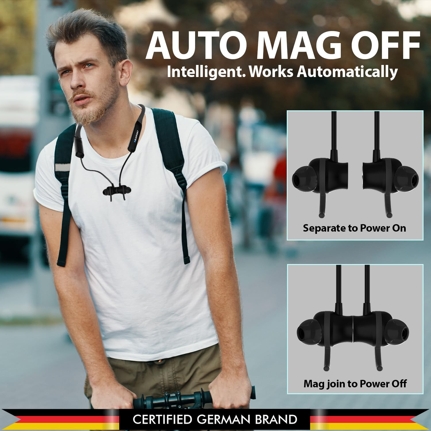 BLAUPUNKT BE120 Touch Wireless in-Ear Neckband with Touch for On-Off Volume Control On The Phone Premium Style No Need to Charge for  Days 40 Hrs Playtime Black