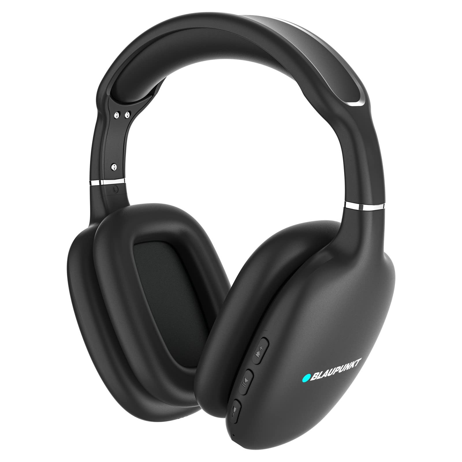 Blaupunkt BH31 Bluetooth Wireless Over Ear Headphones I 40MM Drivers I HD Sound I Soft PU Headband I Media  Volume Control with Built in Mic I TurboVolt Fast Charging I AUX Port Black