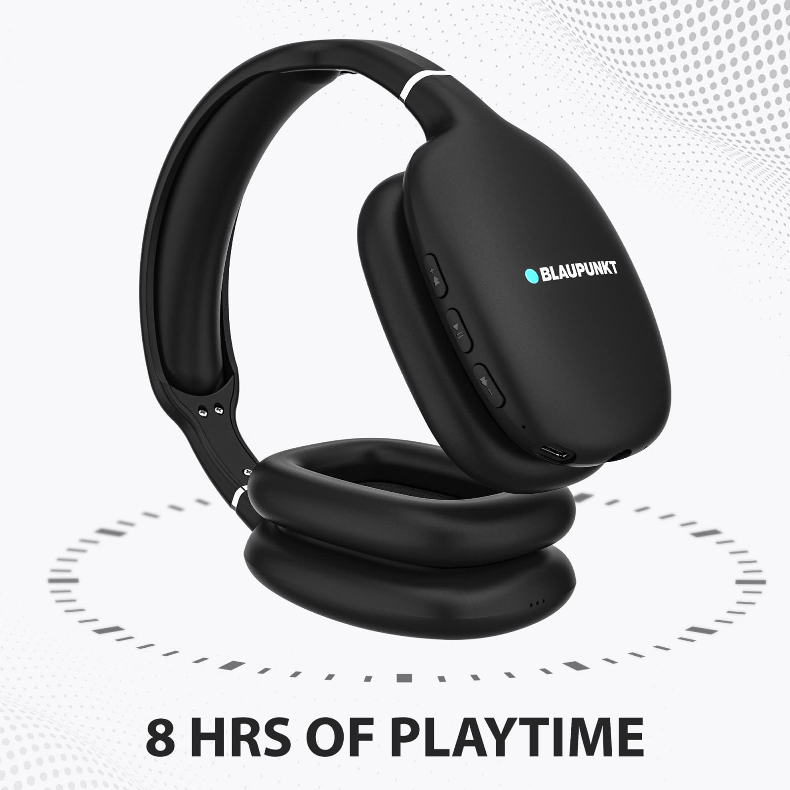 Blaupunkt BH31 Bluetooth Wireless Over Ear Headphones I 40MM Drivers I HD Sound I Soft PU Headband I Media  Volume Control with Built in Mic I TurboVolt Fast Charging I AUX Port Black