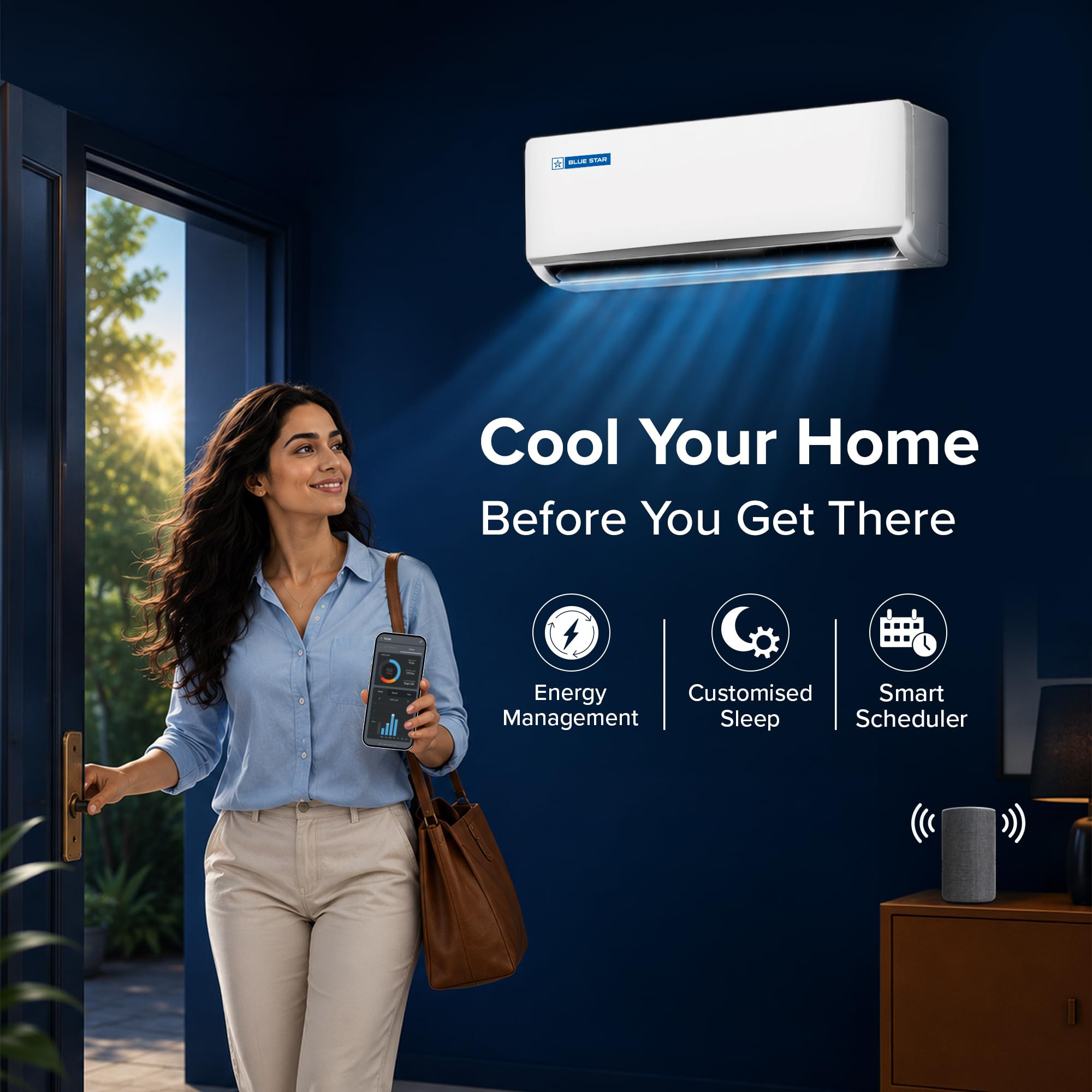 Blue Star 15 Ton 3 StarNew Star Rated Wi-Fi Smart Inverter Split AC Copper 5 in 1 Convertible Cooling DigiQ Hepta Sensor Blue FinsTurbo CoolBlue Fins IA318ZXUS White