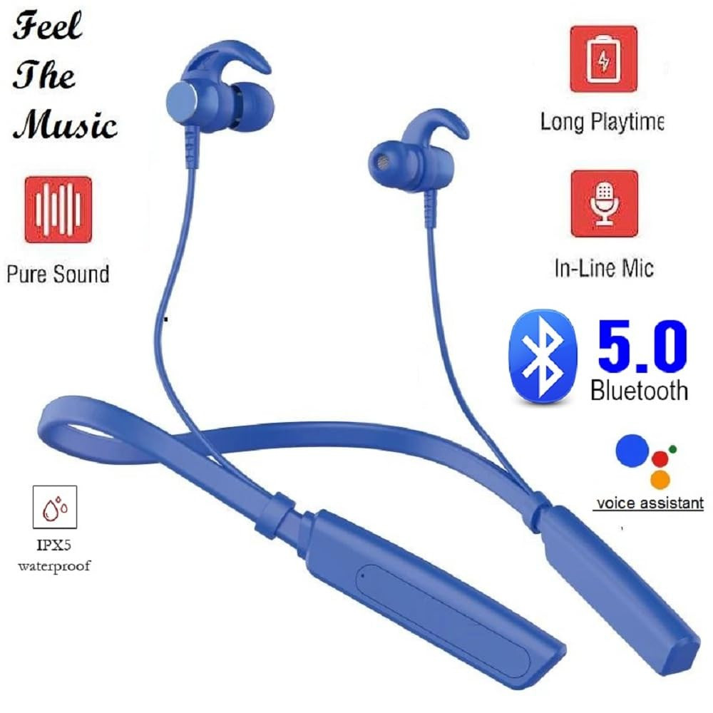 Bluetooth Headphones aptX-HD Wireless 50 Earbuds with Mic  Magnetic in-Ear Neckband Earphones  IPX7 Sweatproof  Deep Bass  12Hrs Playtime  Sports Headset for Music Workout  Phone Calls Blue