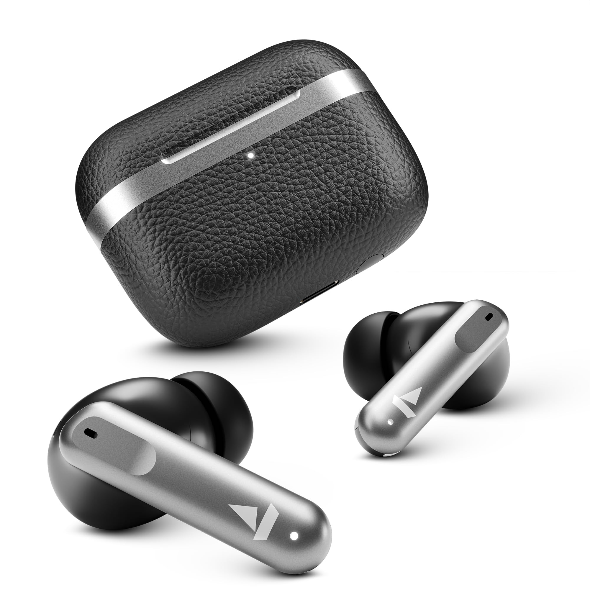 boAt Airdopes 111v2 Premium Leather Finish 4Mics ENx 50HRS Battery 13mm Drivers Fast Charge Dual Pair v54 Bluetooth TWS in Ear Earbuds Wireless Earphones with mic Classic Black