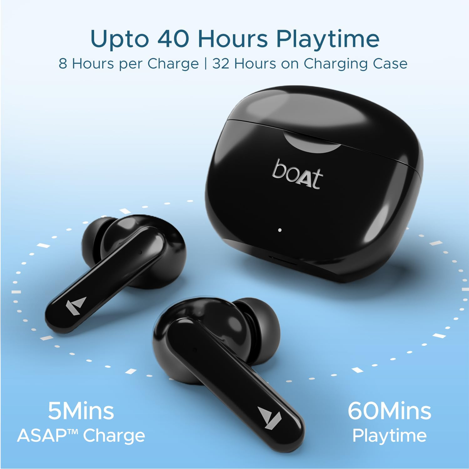Boat Airdopes 120 Truly Wireless in Ear Ear Buds win Ear Detection 40 hrs Playtime Quad Mics with ENx Tech ASAP Charge IWP Tech Beast Mode with 65 ms Low Latency BTv53  IPX4Active Black