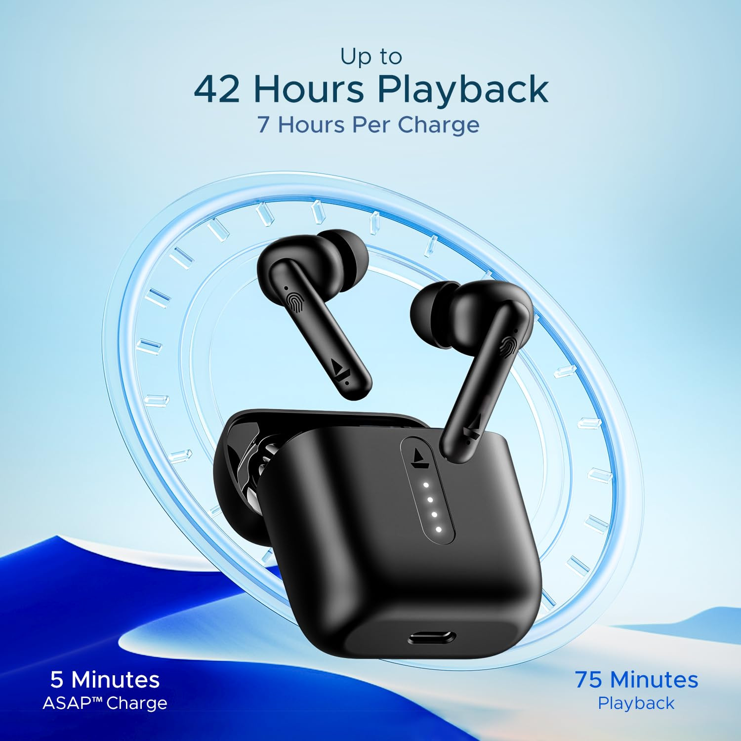 boAt Airdopes 141  Airdopes 148 Low Latency ENx Tech 42HRS Battery Fast Charge IWP IPX4 v51 Bluetooth Earbuds TWS Ear Buds Wireless Earphones with mic Bold Black