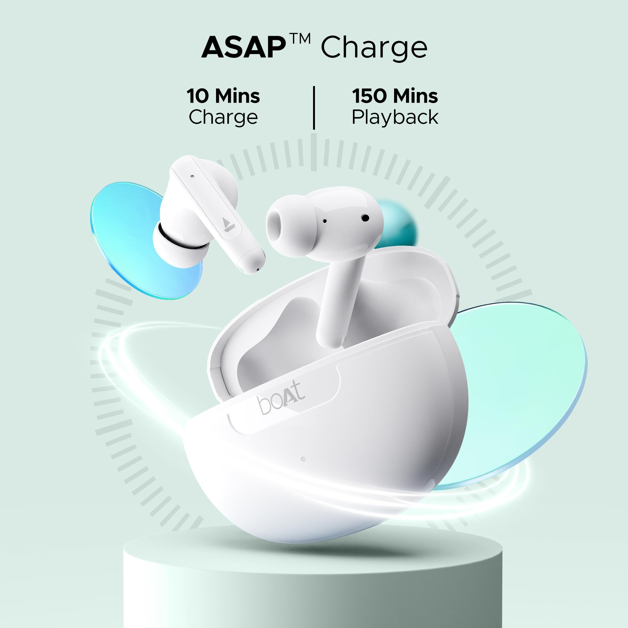 boAt Airdopes 161 ANC TWS Earbuds w 32 dB ANC 50 hrs Playback 50 ms Low Latency BEASTTM Mode IWPTM Tech Dual EQ Modes 4 Mics with ENx ASAP Charge Bluetooth v53White