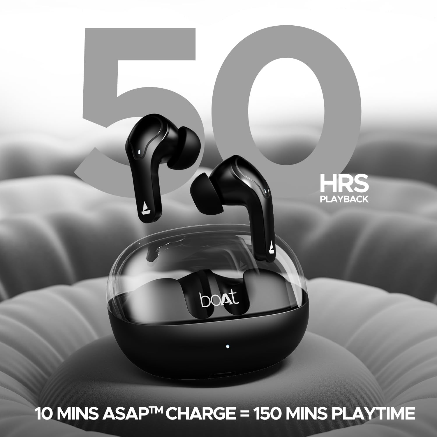 boAt Airdopes 311 Pro 50HRS Battery Fast Charge Dual Mics ENx Tech Transparent LID Low Latency IPX4 IWP Tech v53 Bluetooth Earbuds TWS Ear Buds Wireless Earphones with mic Active Black