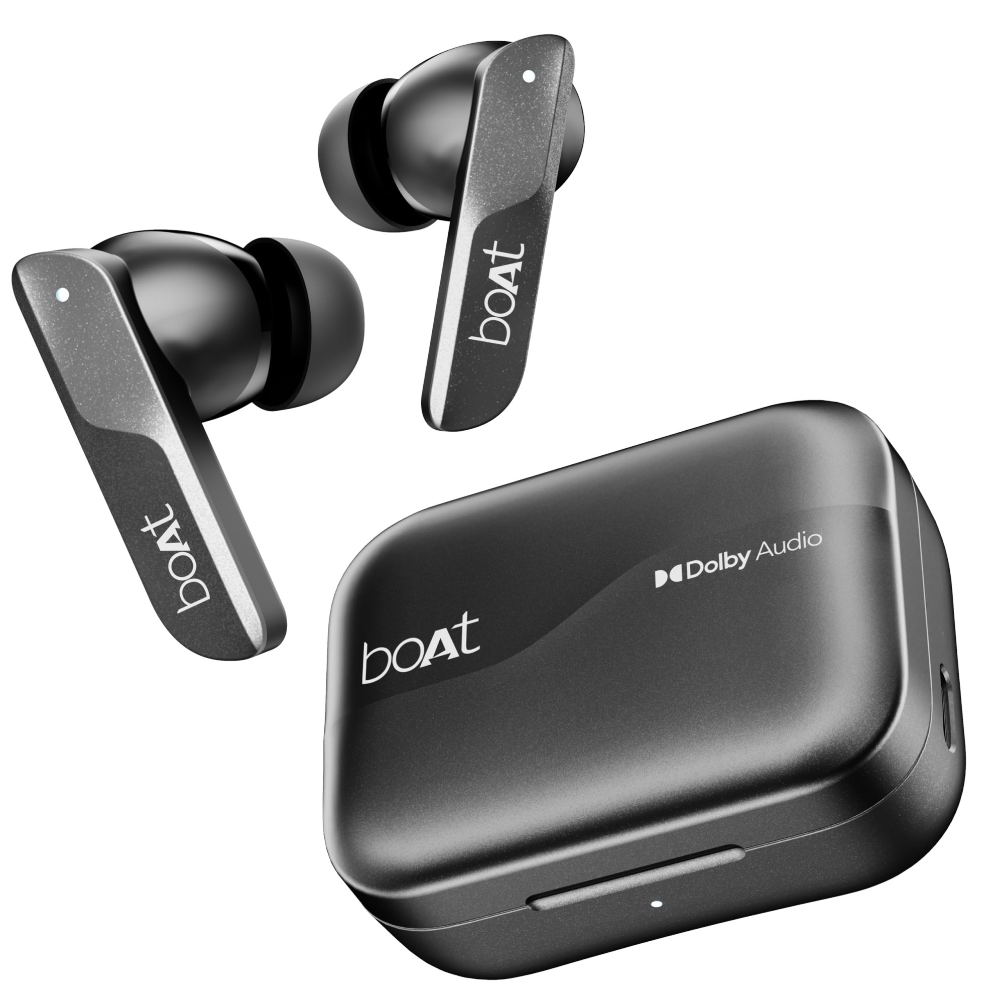 boAt Airdopes 800 Dolby Audio Adaptive EQ by Mimi 4Mics AI ENx App Support Fast Charge Low Latency IPX5 v53 Bluetooth TWS in Ear Earbuds Wireless Earphones with mic Interstellar Black