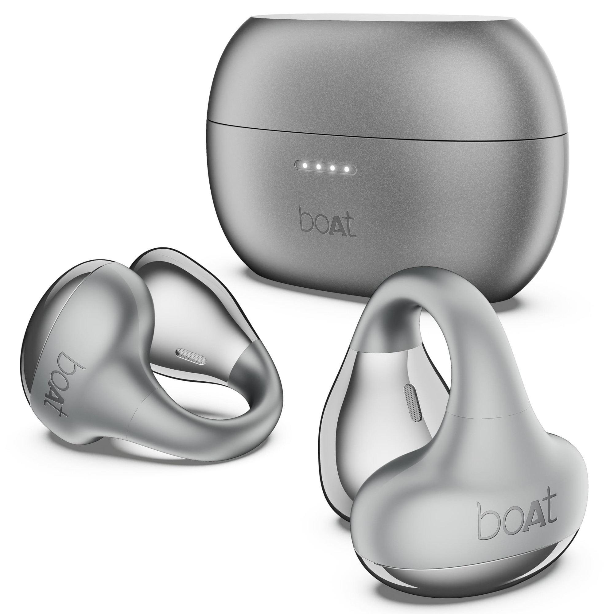 boAt Airdopes Loop OWS Earbuds wClip-On Fit Air Conduction Tech 50HRS Battery 4Mics ENx Dual EQ Modes 12mm Drivers 40ms Latency ASAP Charge OWS Ear Buds in Ear Bluetooth EarphonesCool Grey