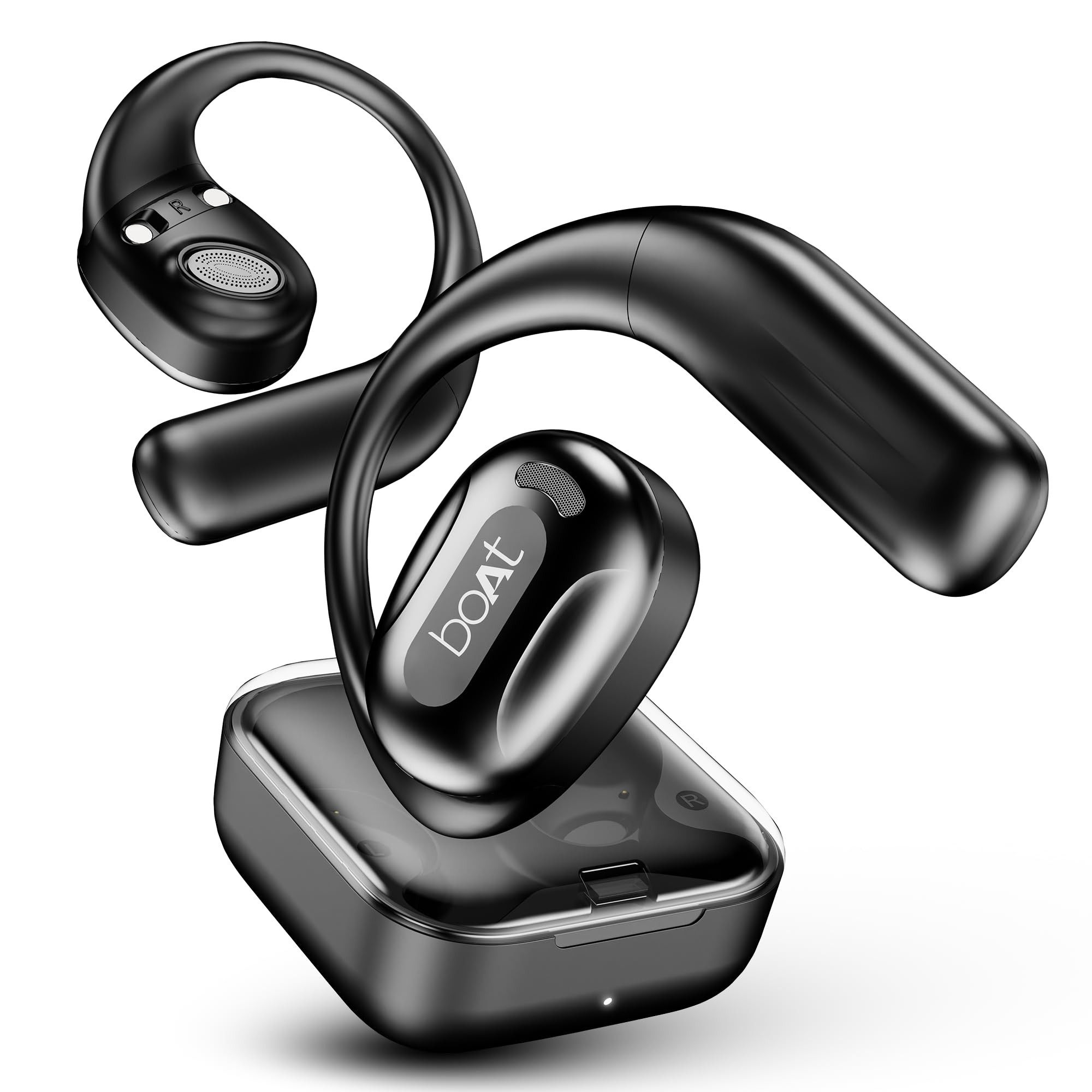 boAt Airdopes Progear Open-Ear Ear Buds for Outdoor Sports WAir Conduction Techin Ear4 Mics WAi-Enx 100Hrs Playback15Mm Drivers Secure FitBeast Mode W 40Ms Latency ASAP ChargeActive Black