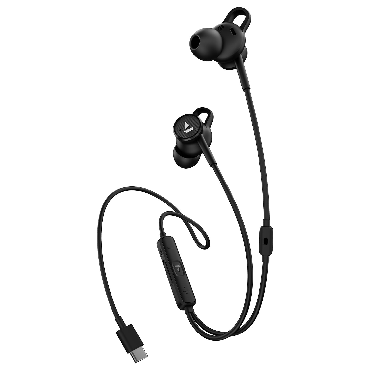 boAt Bassheads 122 ANC Wired in Ear Earphones with 25Db Active Noise Cancellation 13Mm Drivers Ambient Mode Type-C Jack in-Line Microphone Snug Fit  Multi-OS CompatibilityBlack