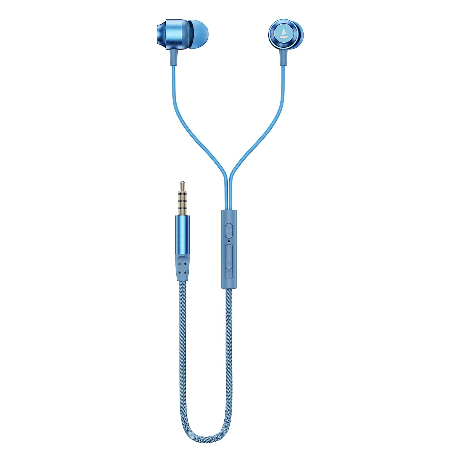 boAt Bassheads 162 V2 Wired Earphones with 10Mm Drivers Metallic in Ear Earbuds Integrated Controls in-Line Microphone Ergonomic Fit Braided Cable  35Mm JackCalm Blue