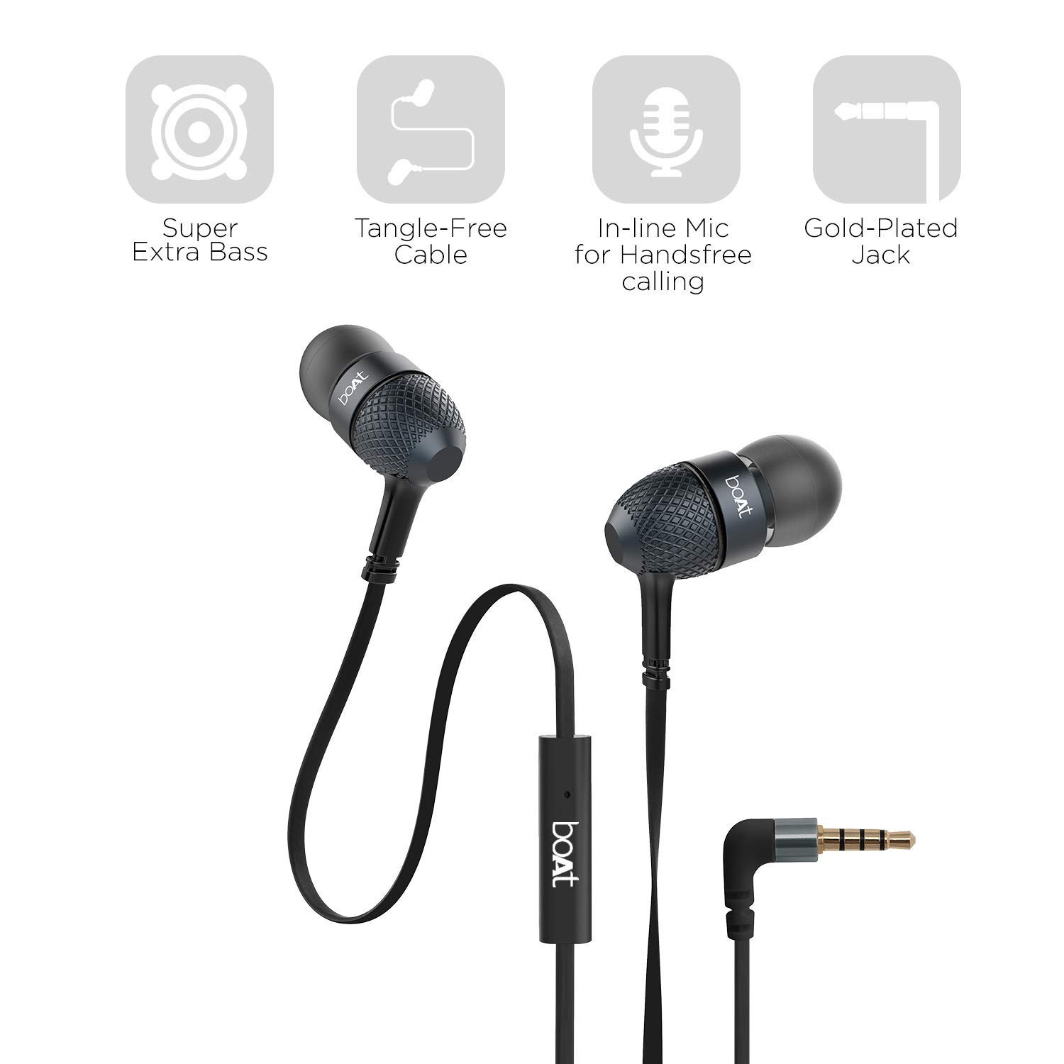 boAt Bassheads 220 Wired in Ear EarphonesBlack Indi