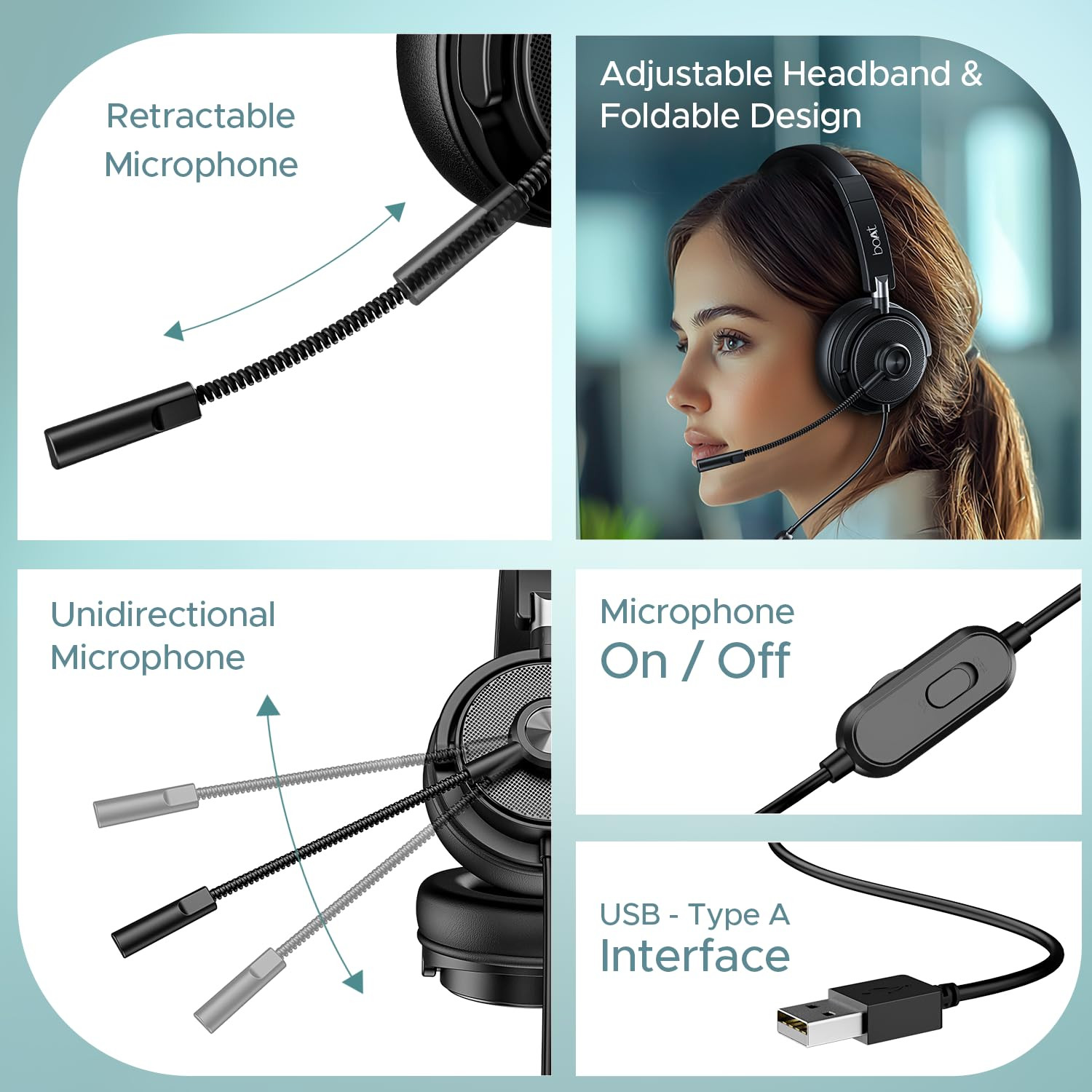 boAt Bassheads 900 Pro Wired Headphones with 40Mm Drivers Lightweight Foldable Design Over Ear Remote Control Unidirectional Retractable Mic Adjustable Headband  USB Type-A CompatibilityBlack