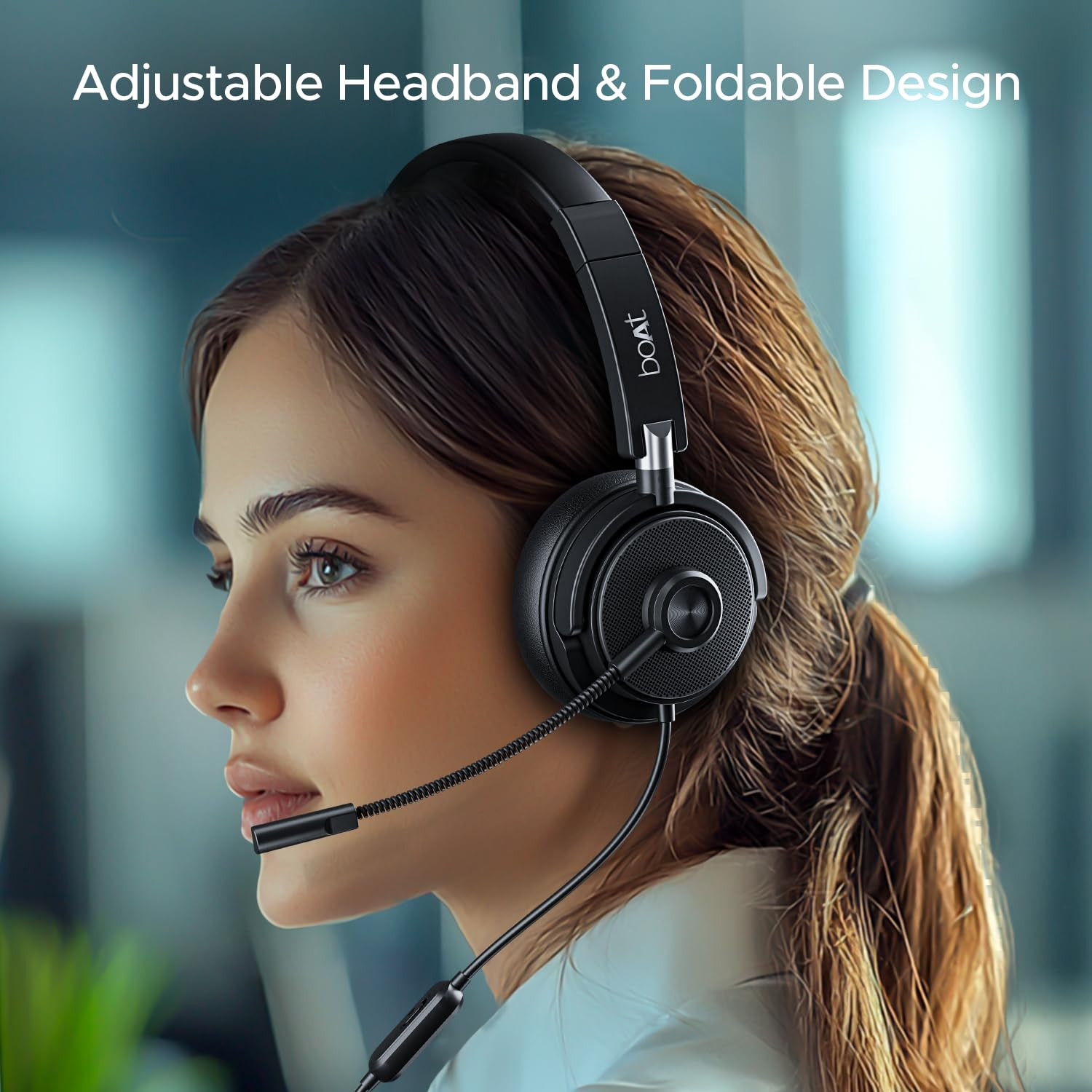 boAt Bassheads 900 Pro Wired Headphones with 40Mm Drivers Lightweight Foldable Design Over Ear Remote Control Unidirectional Retractable Mic Adjustable Headband  USB Type-A CompatibilityBlack