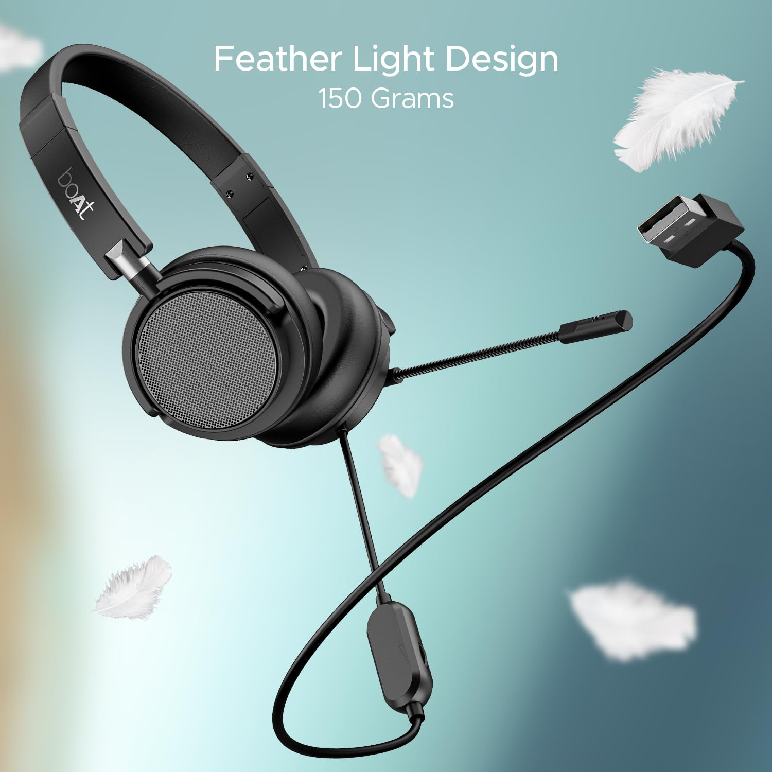 boAt Bassheads 900 Pro Wired Headphones with 40Mm Drivers Lightweight Foldable Design Over Ear Remote Control Unidirectional Retractable Mic Adjustable Headband  USB Type-A CompatibilityBlack
