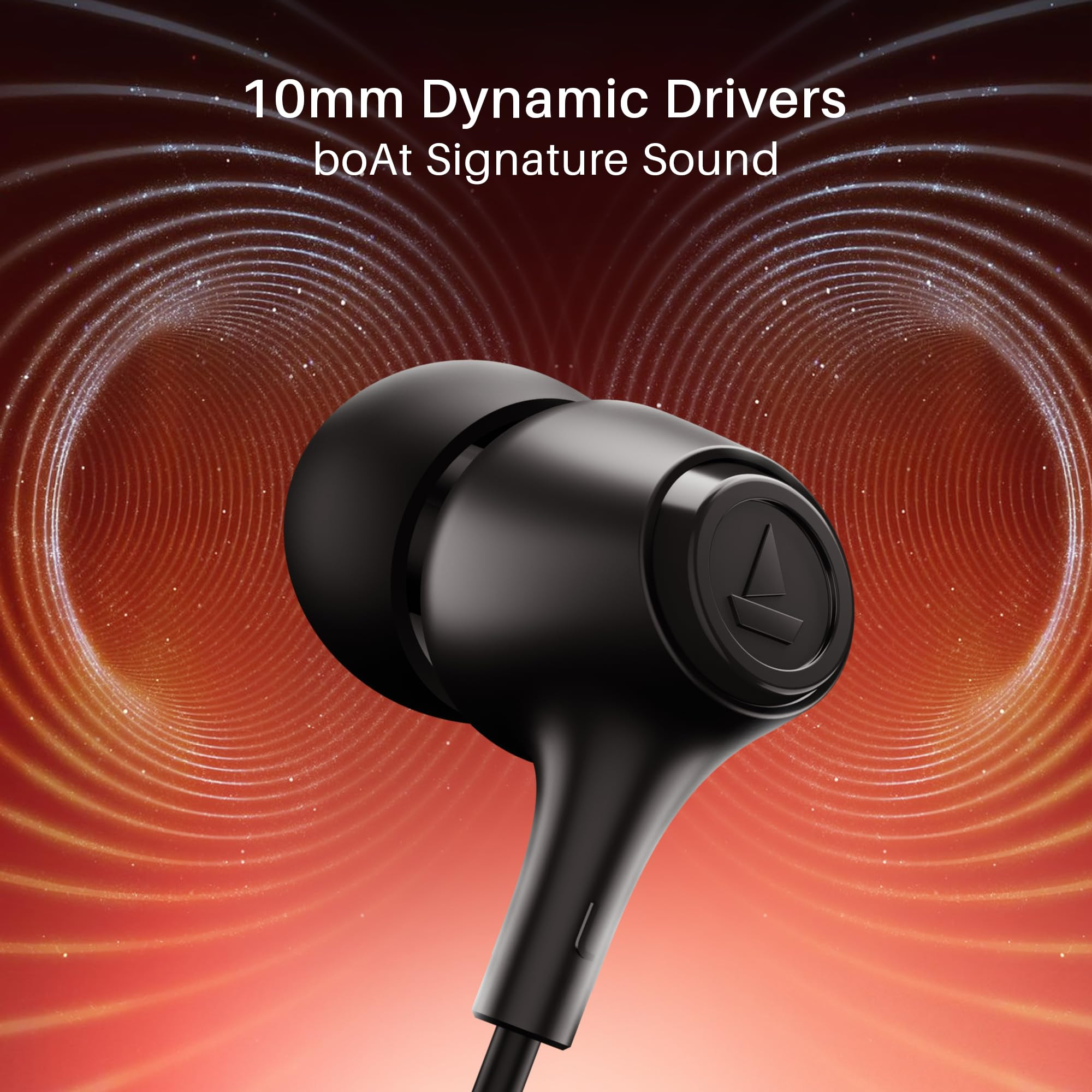 boAt BassHeads 95 2025 Launch Wired Earphones 10mm Drivers Signature Sound in-Line Microphone Integrated Controls Snug Fit Lightweight Voice Assistant 120cm Cable  35mm JackActive Black