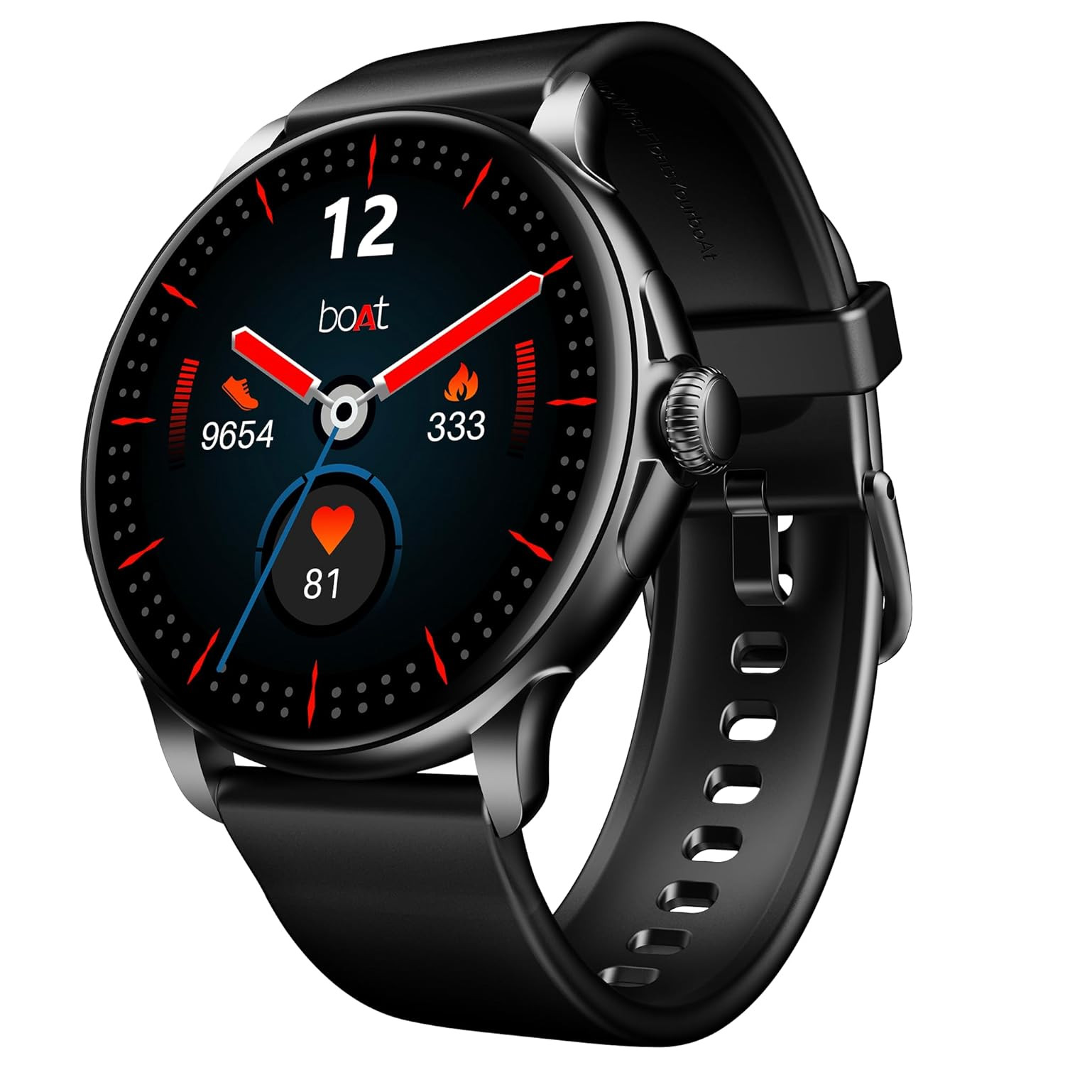 boAt Lunar Oasis w 143 36 cm AMOLED Display Turn-by-Turn Navigation Dynamic User Interface QR Tray Watch Face Studio BT Calling Emergency SOS Smart Watch for Men WomenActive Black