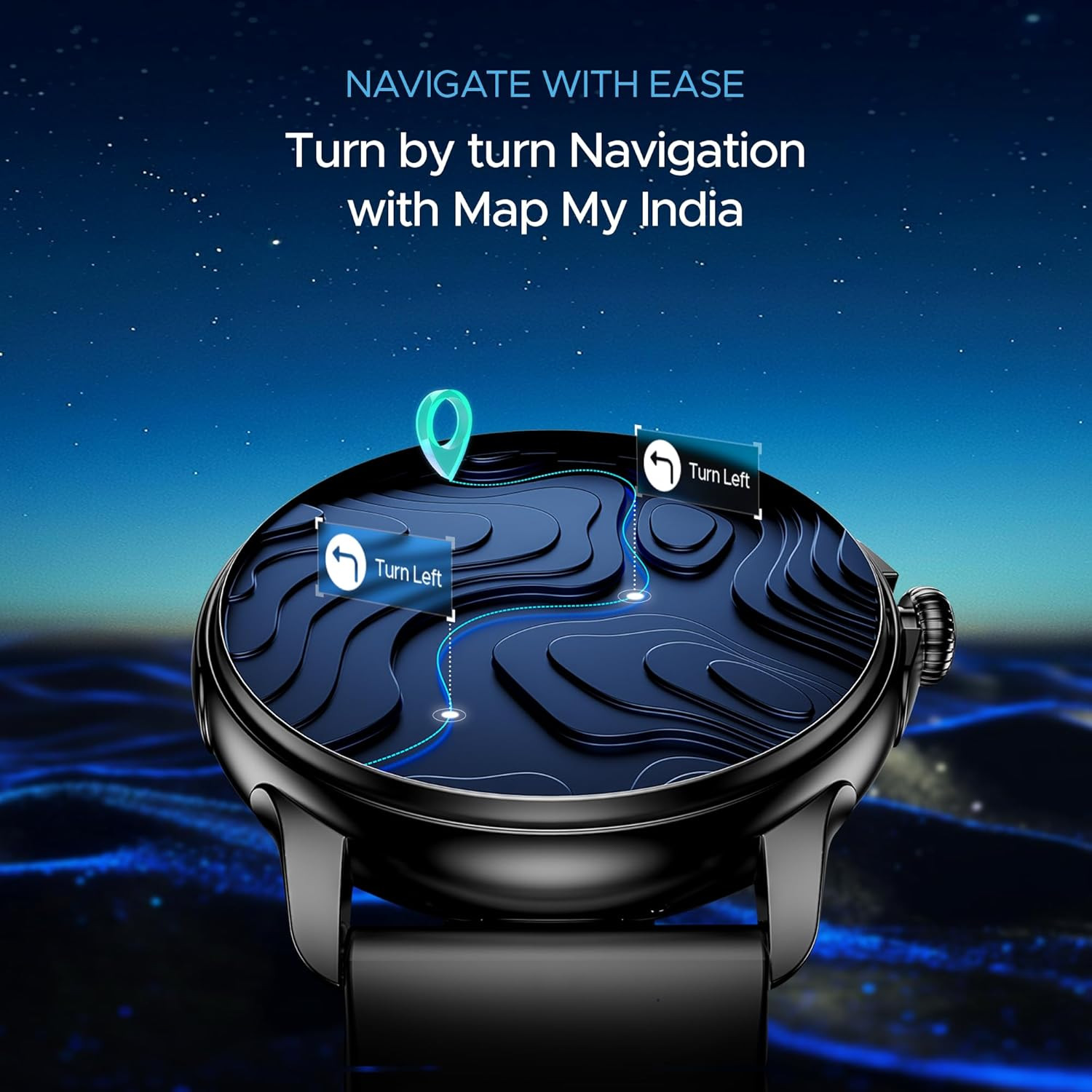 boAt Lunar Oasis w 143 36 cm AMOLED Display Turn-by-Turn Navigation Dynamic User Interface QR Tray Watch Face Studio BT Calling Emergency SOS Smart Watch for Men WomenActive Black