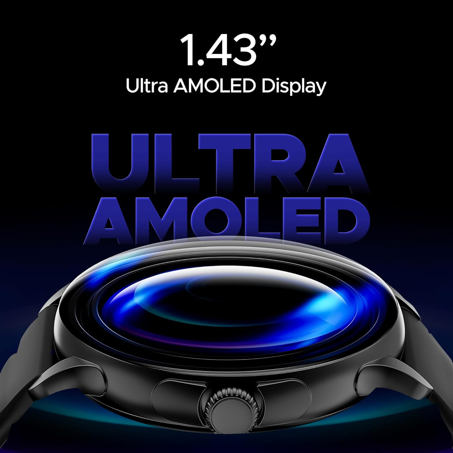 boAt Lunar Oasis w 143 36 cm AMOLED Display Turn-by-Turn Navigation Dynamic User Interface QR Tray Watch Face Studio BT Calling Emergency SOS Smart Watch for Men WomenActive Black
