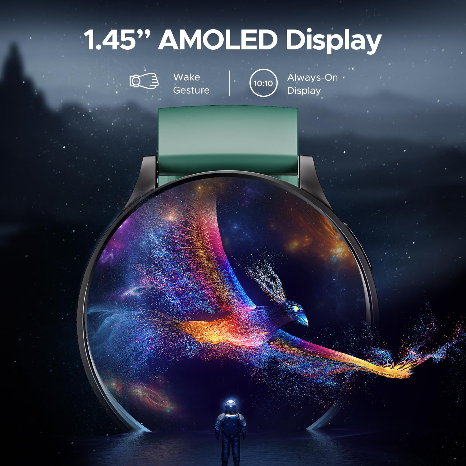 boAt Lunar Orb w 145 36 cm AMOLED Display BT Calling DIY Watch Face Studio Coins Crest App Health Ecosystem Live Cricket  Football Scores IP67 Smart Watch for Men  WomenPastel Green